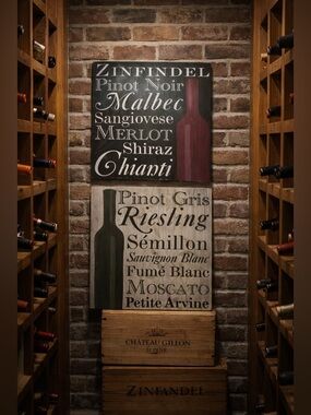Wine-Themed Wall Art Set tan and black